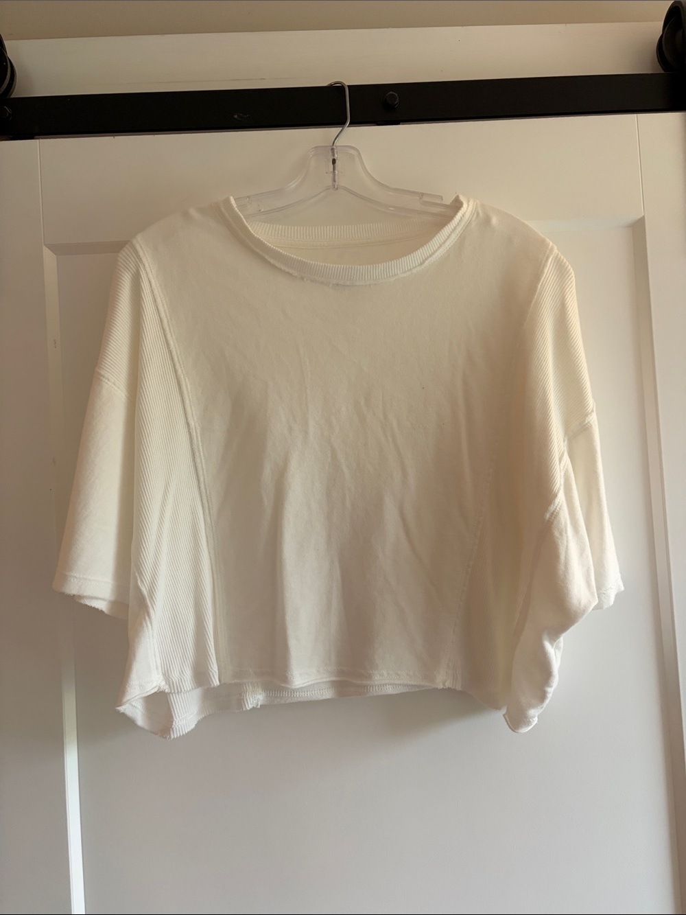 aerie Cream Boxy Ribbed Short Sleeve Crop Top